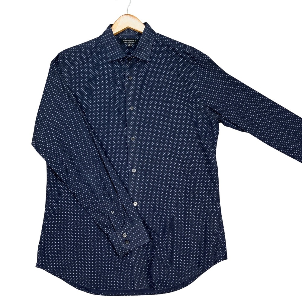 Banana Republic Button Down Shirt Men Medium Navy Blue Stretch Tailored Slim Fit